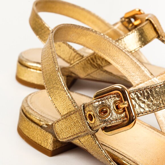 Prada Gold Metallic Studded Flat Sandals - Picture 9 of 10